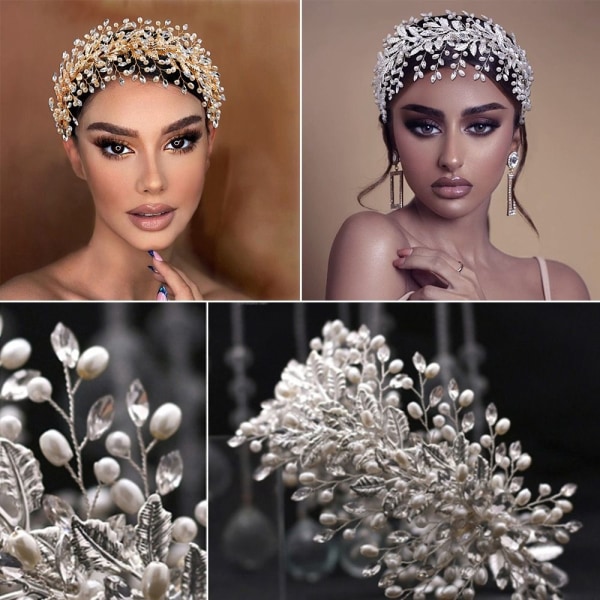 Mordely Rhinestone Pearl Leaf Headpiece för kvinnor och flickor SILVER Silver