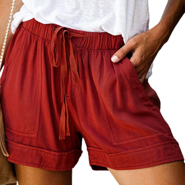 Mordely Damshorts för sommaren dragsko Elastisk midja Causal Shorts wine red 3XL