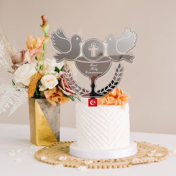 Mordely Peace Dove Cross Cake Topper SILVER Silver