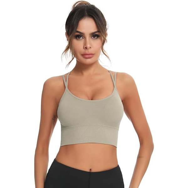 Mordely Sport-bh för kvinnor med korsad rygg för fitness beige L