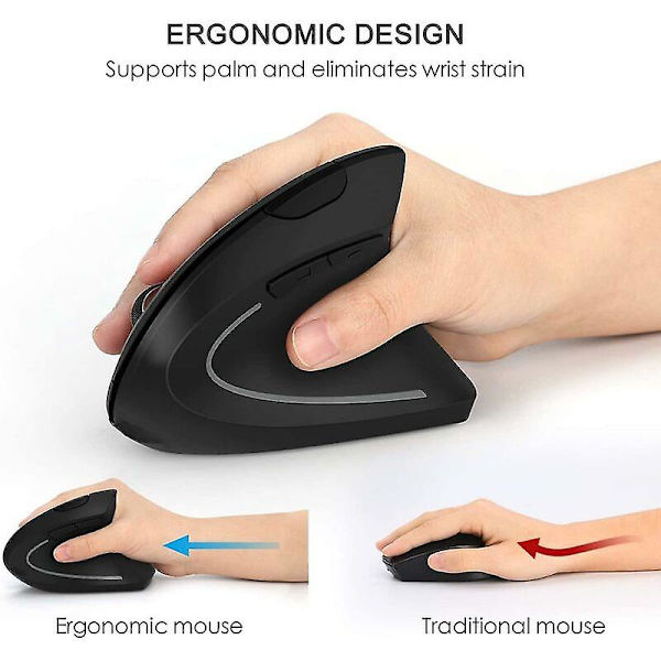 2023 1pcs Rechargeable Ergonomic Mouse, 2.4ghz Wireless Vertical Mouse Left Charging Model Black