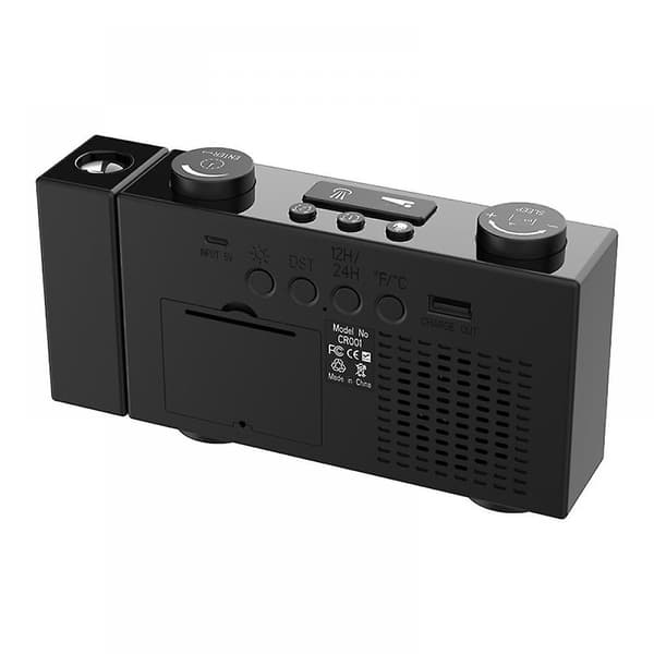 Mordely Multifunctional Clock Radio With Thermometer Function Led Alarm Clock Intelligent Projection Fm Fm Alarm Clock - Black