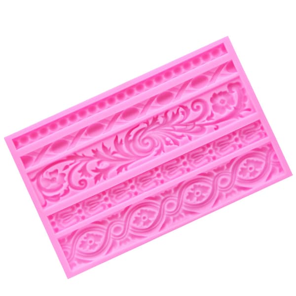 Mordely DIY Baroque Scroll Relief Cake Border Silicone Mold Frame Fondant Cake Decorating Tools Candy Chocolate Mold