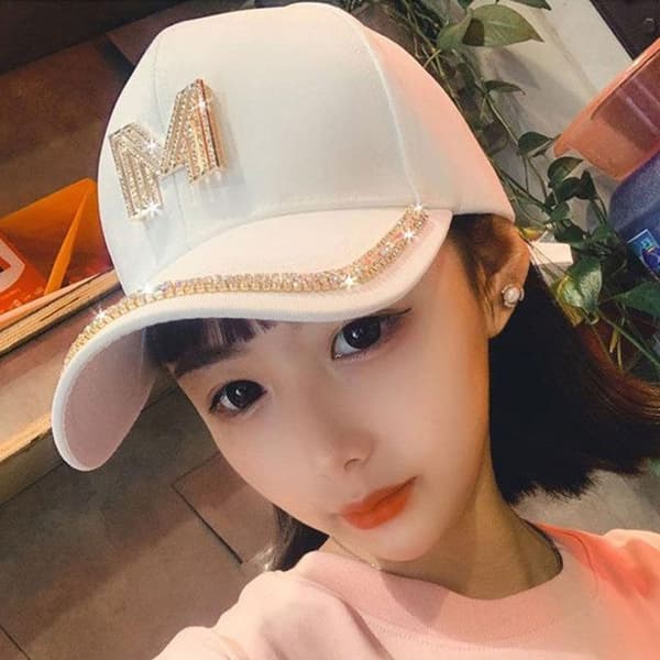Mordely Rhinestones Baseball Kepsar Peaked Cap VIT D VIT D White D