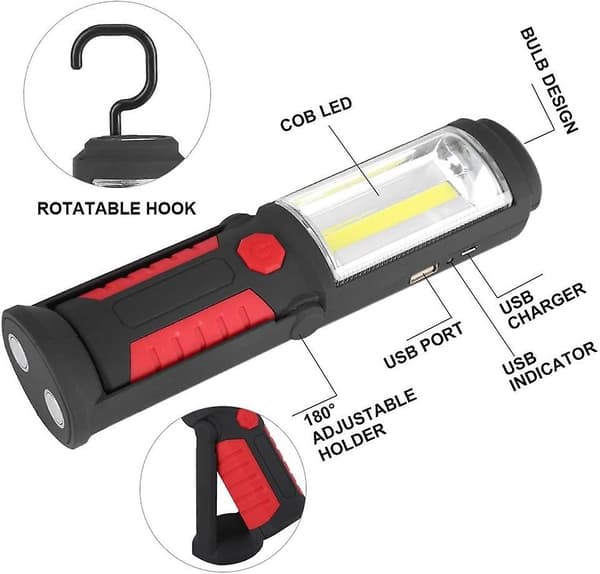 2023 Rechargeable Led Work Light With Magnetic 500lm 3w Led Lamp For Auto Garage Workshop Camping Diy (red)