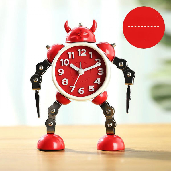 Non-ticking Robot Alarm Clock Stainless Metal Wake-up Clock With Flashing Eye Lights And Hand Clip (ruby Red)