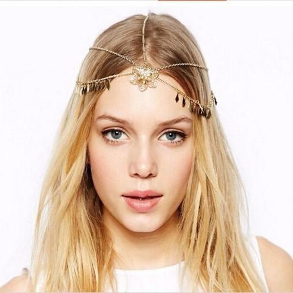 Pearl Pendel Head Chain Gold Crystal Headpiece med hårnål O