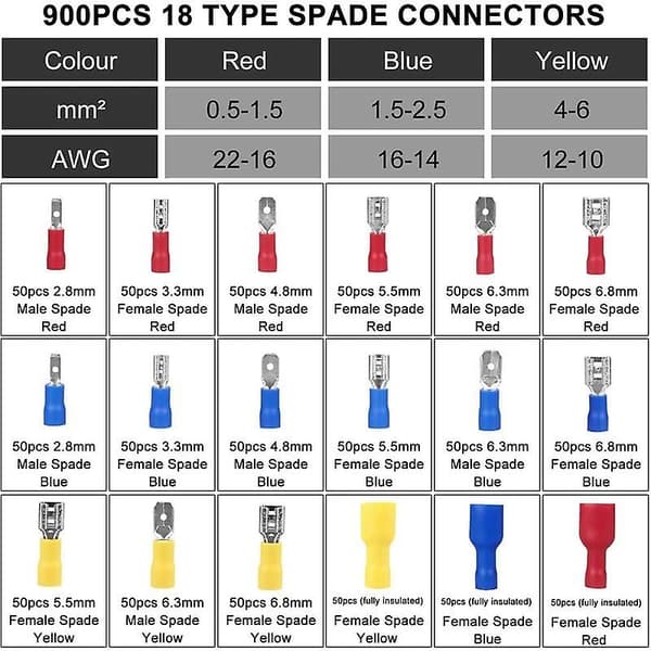 Mordely Crimp Terminal, 900pcs Male And Female Flat Electrical Terminals