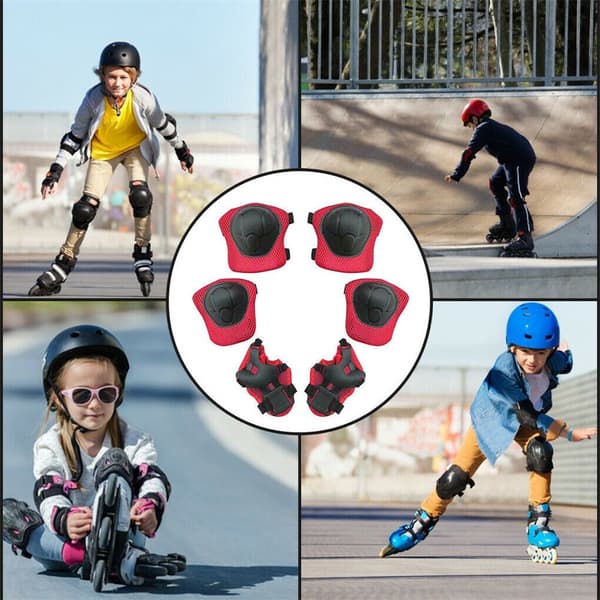 6st/ set Skyddsutrustning för barn Sport handledsknäskydd red
