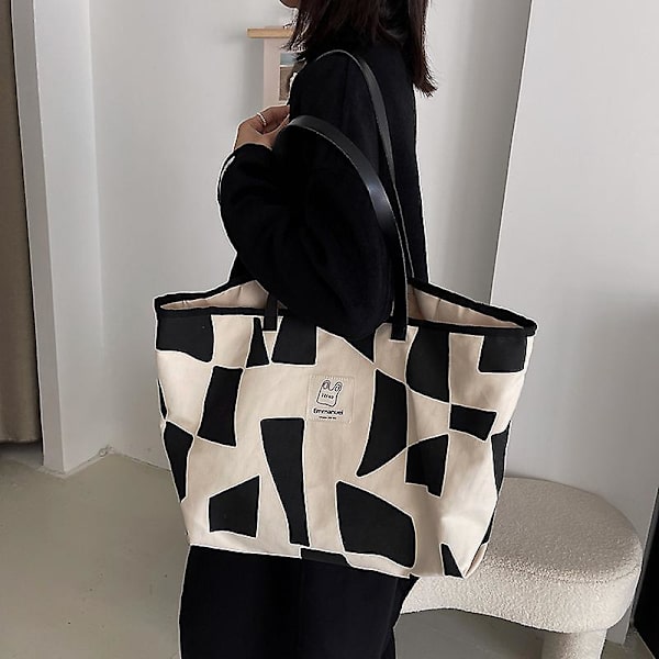 Women's Bag New Fashion Korean Version Tote Bag Large-capacity Commuter Canvas Bag Simple Texture Shoulder Bag Niche A916-671 Black