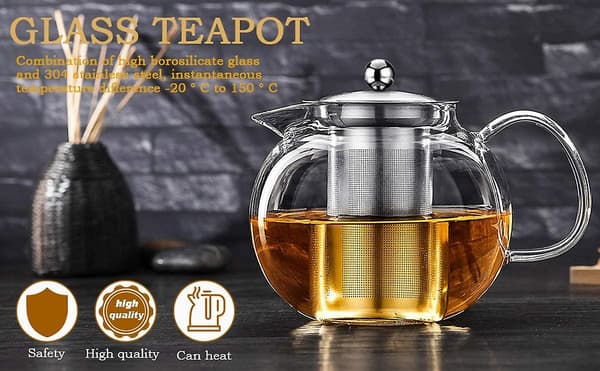 Mordely Glass Teapot With Removable Infuser, Safe Kettle, Blooming And Loose Leaf Tea Maker Set