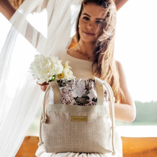 Bucket bags damväska A5 - Axelväska tygväska tygväskor med invändig ficka väska Beige blommor Beiga blommor