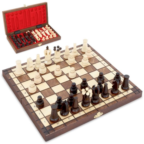Träschackspel - Schack - Handgjort schackbräde - Beigebrun - Vuxen - 31x31 cm