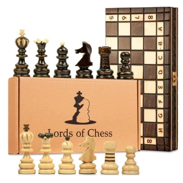 AMAZINGGIRL schackset i trä - klassiskt schackbräde - snidade pjäser - för vuxna och barn - 42 x 42 cm