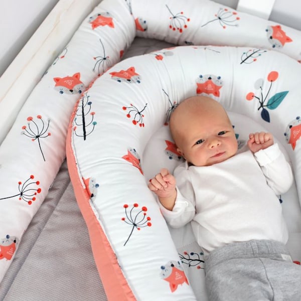 Babysängreducerare 90x50 cm - Babykil till babysäng Cocoon Cotton Fox Pink Rosa räv