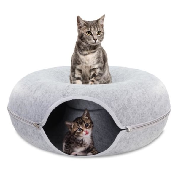 Filtkattsäng för kattgrotta - katttunnel som katt lek munk ljusgrå