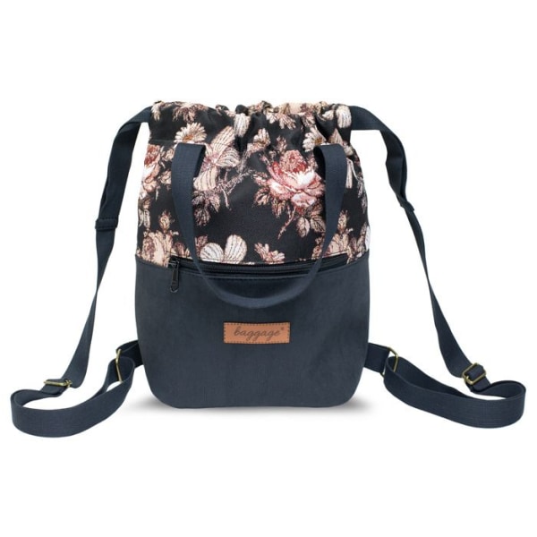 Liten damväska - 2 i 1 väska som handväska med dragsko Svart med blommor