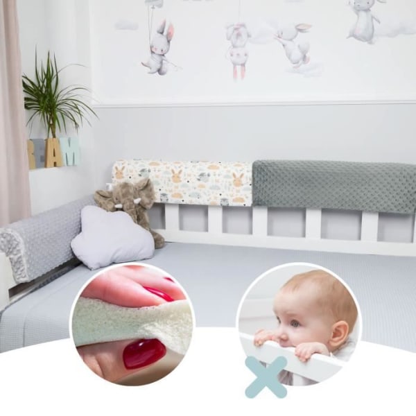 Sängkantsskydd för barnsängar 80 cm - skydd för sängstomme kantskydd för babybarnsäng ljusgrå