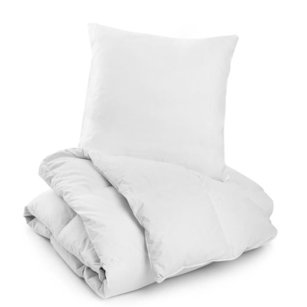 Årligt täcke 140x200 cm - Varmtäcke för alla årstider Set: vitt täcke med kudde.
