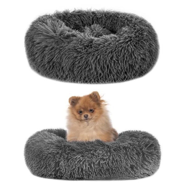 Hundsäng för små medelstora hundar 80 cm - kudde för rund mjuk hundkorg mörkgrå
