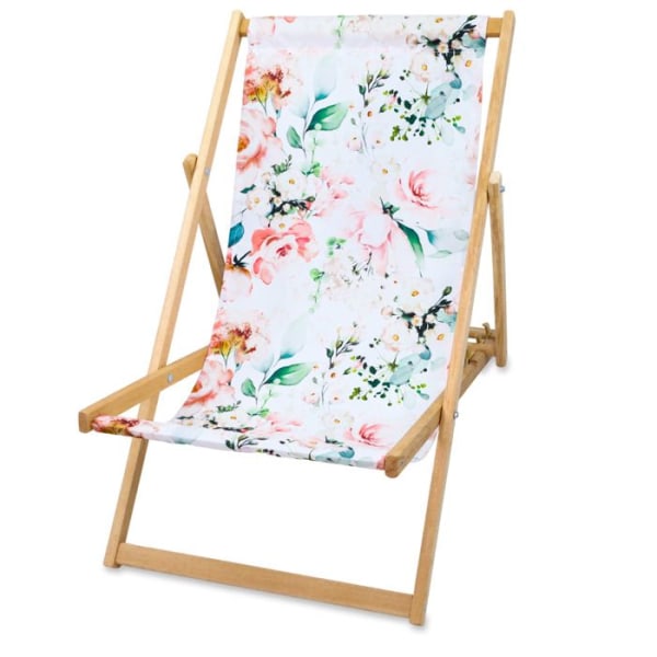 Solstol i trä - hopfällbar trädgårdsstol i canvas utomhussolstol trästol med armstöd Blomma 1 st.