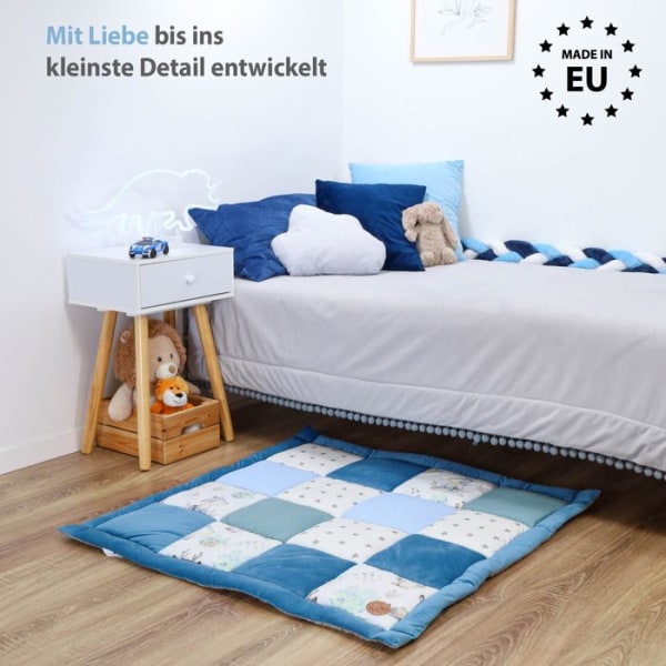 Patchwork baby lekhagsmatta 100x100 cm - Lekmatta babyfilt födelsemadrass Bomull med sammet och igelkottspräglad piké