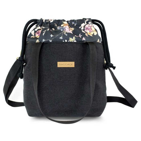 Bucket bags damväska A5 - Axelväska tygväska tygväskor med invändig ficka väska Svarta blommor