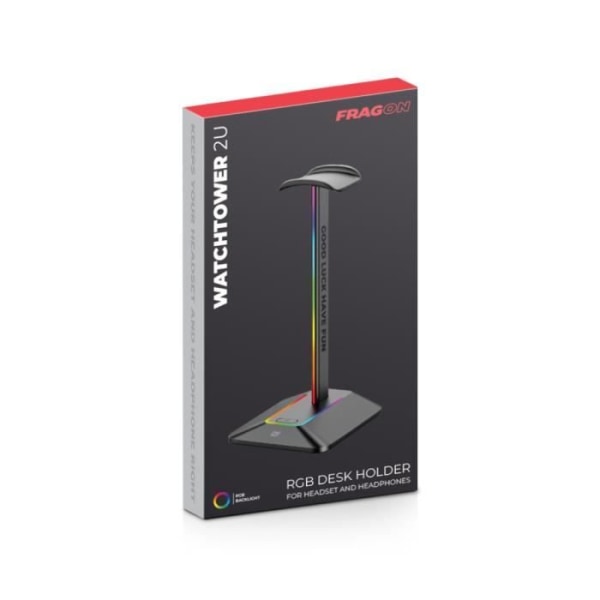 FragON - Watchtower 2U RGB hörlursställ, USB-C/USB-A, universal metallställ, halkfri gummibas