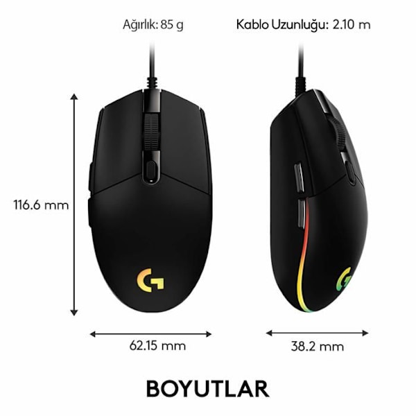 Souris Gaming - LOGITECH - G102 LIGHTSYNC - Kable - 6 Knapper - Optisk - Sort