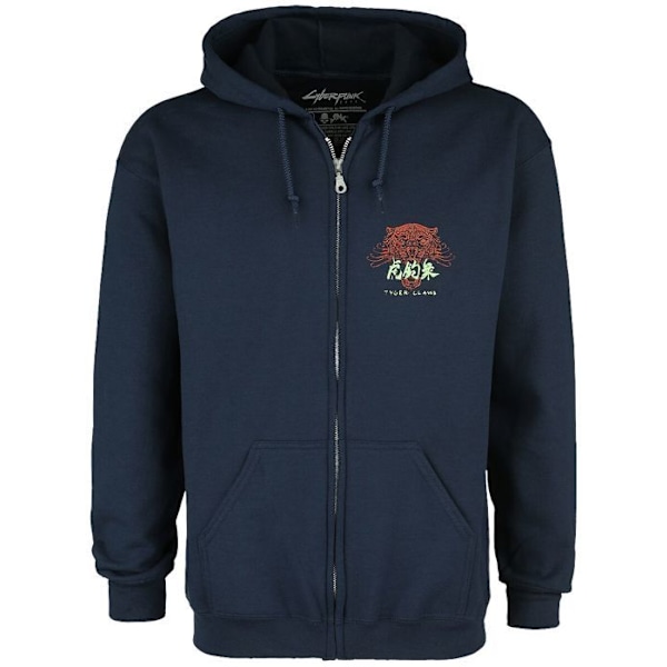 Sweater med hætte - J!NX - Cyberpunk 2077 - Tyger Claws - Blå - Størrelse S Marin S