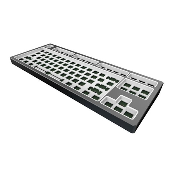 Dark Project KD87B LTD alumiininen DIY pelinäppäimistö, TKL, 87 näppäintä, rasvatut stabilaattorit, RGB, USB, pilvenharmaa, Barebone