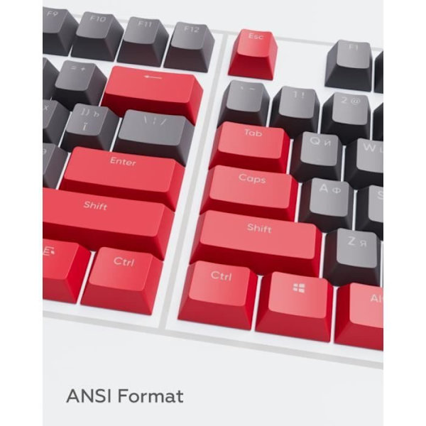 Dark Project KS-42 PBT -näppäimet, ENG/RU/UA, harmaa/punainen