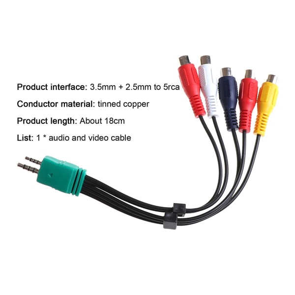 Audio-videokaapeli, ammattimainen, teräväpiirto, 18 cm, 3,5 mm + 2,5 mm - 5 rca AV-komponenttisovitinkaapelit, yhteensopiva Samsungin LCD-television kanssa Multicolor