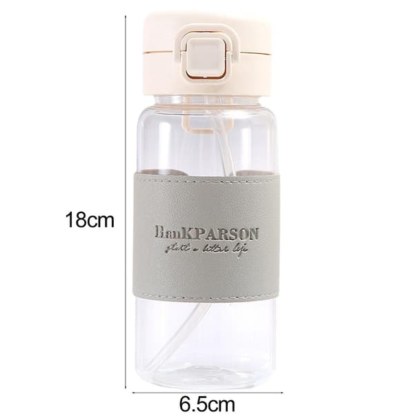 400ml Straw Bottle Easy Opening Good Seal Leakproof Large Capacity Plastic School Office grey