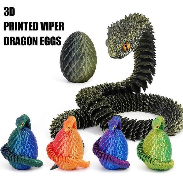 3D-printad orm med ägg - Ledad fidget-djurmodell för skrivbordet