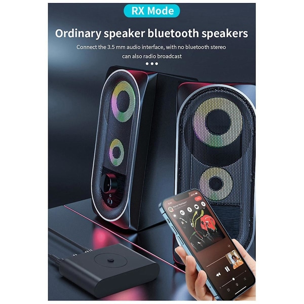 Bluetooth 5.3 lydmodtagerstik Stereo musik trådløs adapter til bilsæt højttalerforstærker med RCA-kabel Black