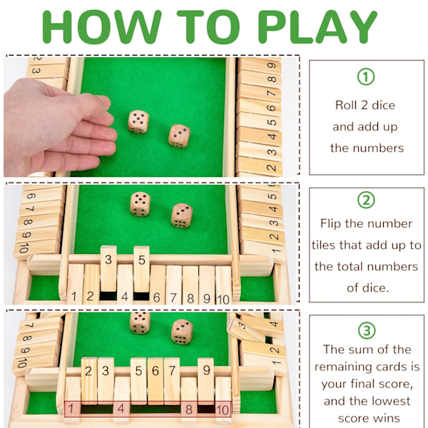 Sulje laatikko -peli, sulje laatikko -peli 2 nopalla, puinen lautapeli matematiikan numeropelit lapsille aikuisille 3 4 5 vanhemmille ja lapsille juhlat