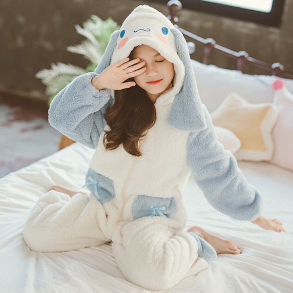 Sanrioed Plush Anime Cinnamoroll Vinter Flannel Børne Rompers, Pigetøj Tegneserie Pyjamas til Teenagere 140cm 140