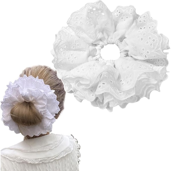 Tykkere hvide blondehår-scrunchies, Lolita blonde store scrunchies blomsterhårbånd, hvide blonde scrunchies store til kvinder piger White
