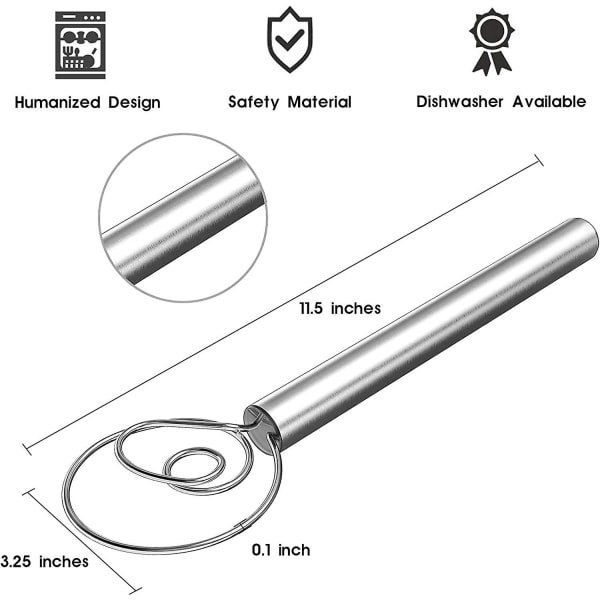 Danska degvisp, 12 tum rostfritt stål dansk visp bakverktyg för bröd, kakor, tårta eller pizzablandare visp krokar kökstillbehör verktyg