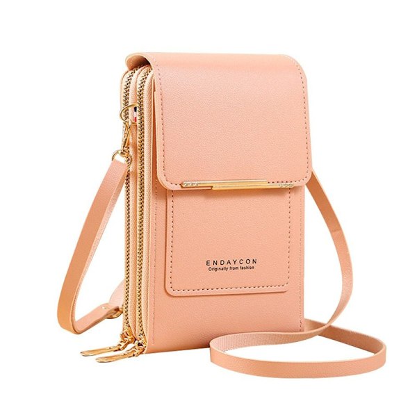 RFID Lærveske Berøringsskjerm Telefonveske Crossbody Dameveske Light Pink