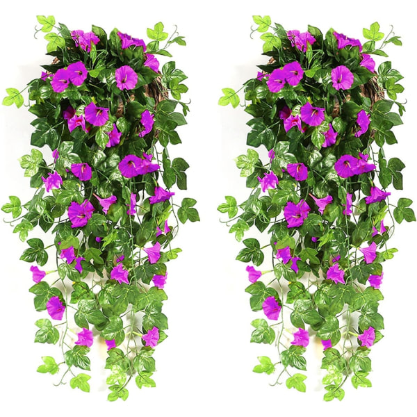 2st Konstgjorda Wisteria Vine Konstgjorda växter Falska blommor Hängande växtvägg Hem Balkong Korg Dekor för heminredning 90cm (lila-grön blomma)