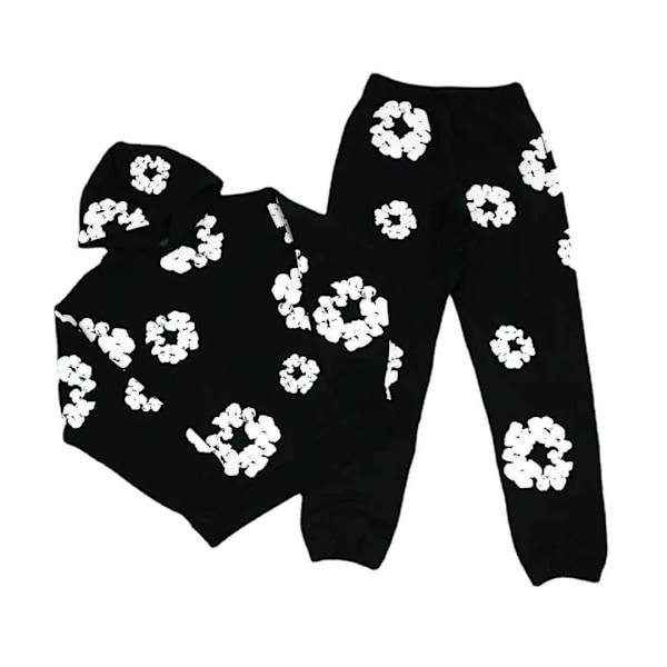 Y2K 2-delad träningsset för män och kvinnor Hip Hop Grafisk långärmad huvtröja och sweatpants Huvtröja set-black XL