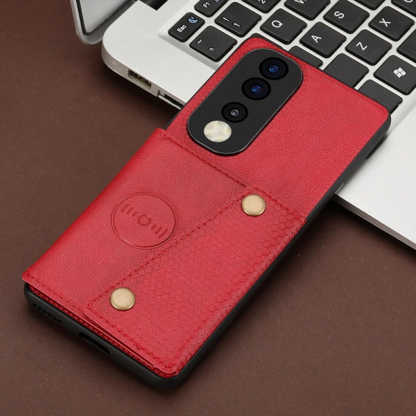 Telefoncover til Honor 90 kortholder kickstand dropresistent PU læderbelagt TPU bagcover Red