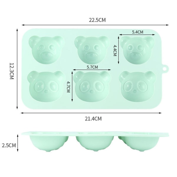 Silikonkakeform 6 hulrom matkvalitet BPA-fri varmebestandig non-stick tegneseriebjørn sjokoladekakeform bakeverktøy Light Green