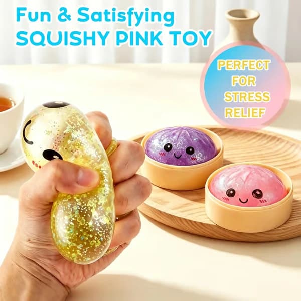 4 stk. Dumpling Squeeze Toy, Dumplings Squishy Flashing Dumpling Squishies Stressbold, Dumplings Squeeze Stress Angstaflastning til børn og voksne