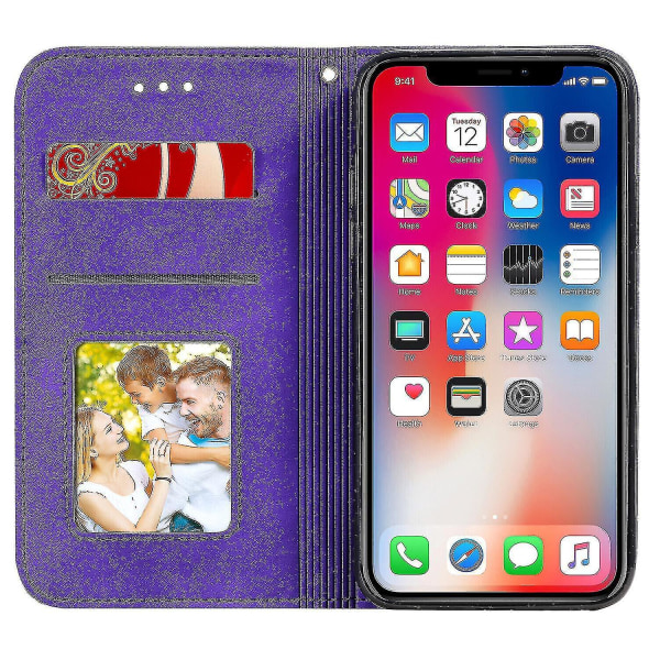 Kompatibel med Iphone X/xs Etui i skinn med magnetisk flip-deksel og lommebok purple