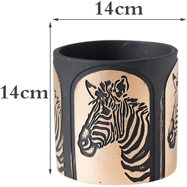 14CM Zebra-mönstrad cementkruka Blomkruka inomhuskruka inomhuskruka för suckulenter Trädgårdskruka (svart och guld)