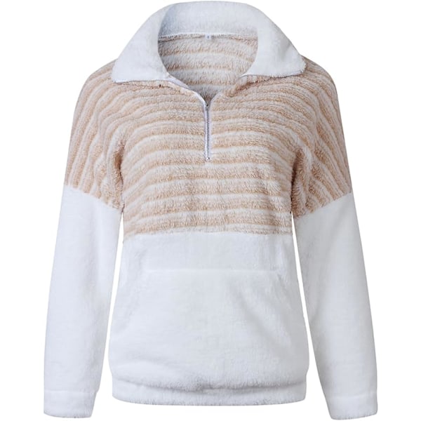 Dame Sweatshirts Frakker Stribet Farveblok Langærmet Varm Jakke Tunika Pullover Fashion Sweatshirt Toppe til Efterår Vinter,S-XXL Apricot L