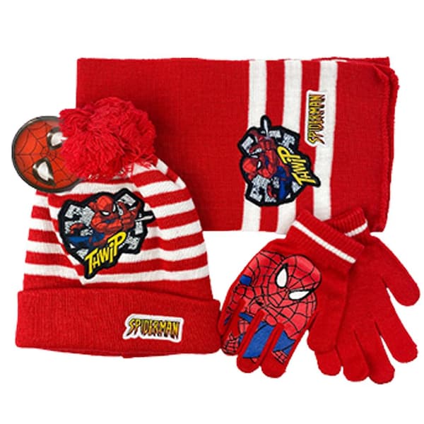 Spiderman strikket lue + skjerf + votter Vintervarm sett Gave til barn gutter